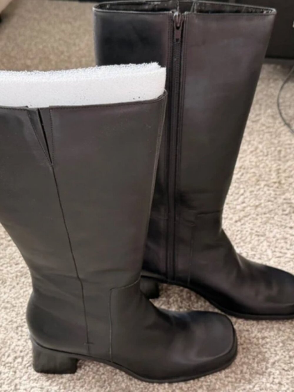 Vintage Nautralizer Square Toe Black Leather Knee High Boots 8 / 9 - Picture 4 of 5